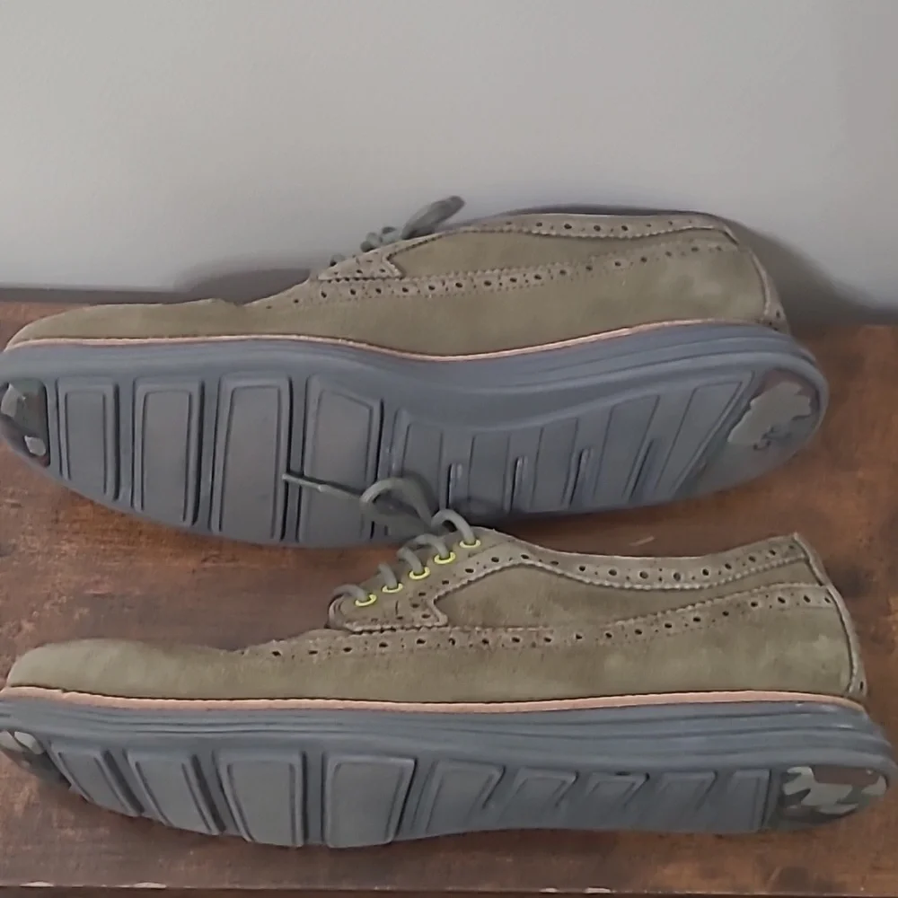Cole Haan LUNARGRAND Olive Green Suede Wingtip Oxfords size 11.5